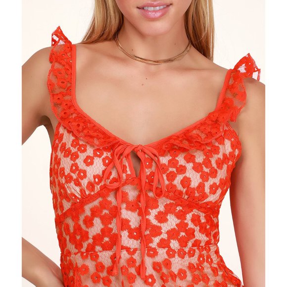 NWOT Lulus Embroidered Coral Floral Midi Dress - Picture 3 of 15